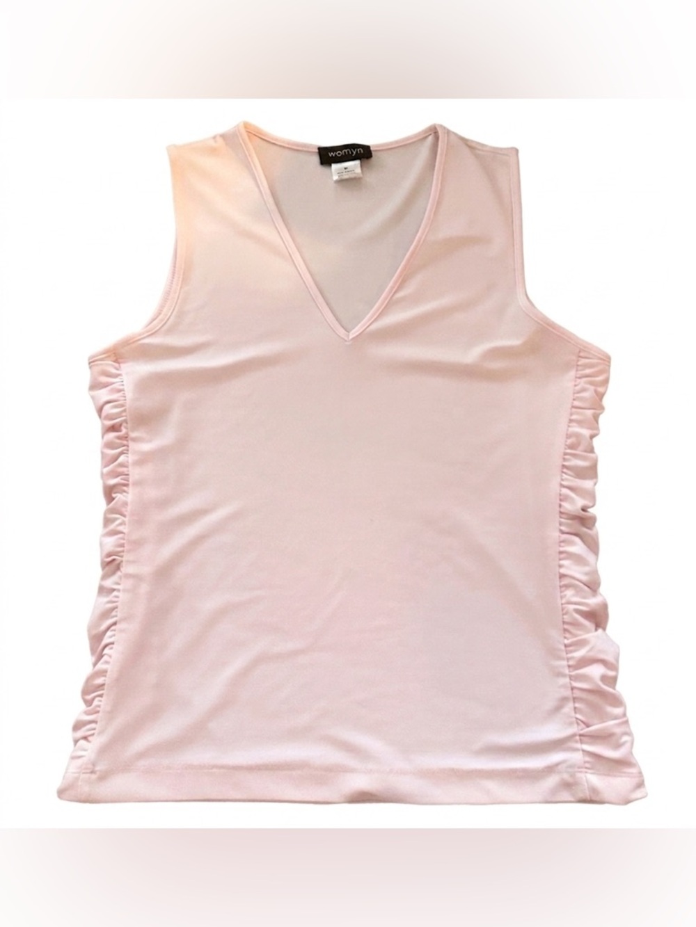 WOMYN Pink Ruched-Side V-Neck Tank Top Sleeveless Vintage Size M